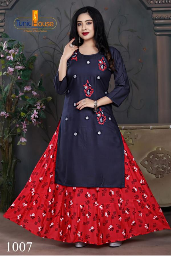 Tunic House Nexa 4 Fancy Rayon Embroidery Kurti With Skirt 